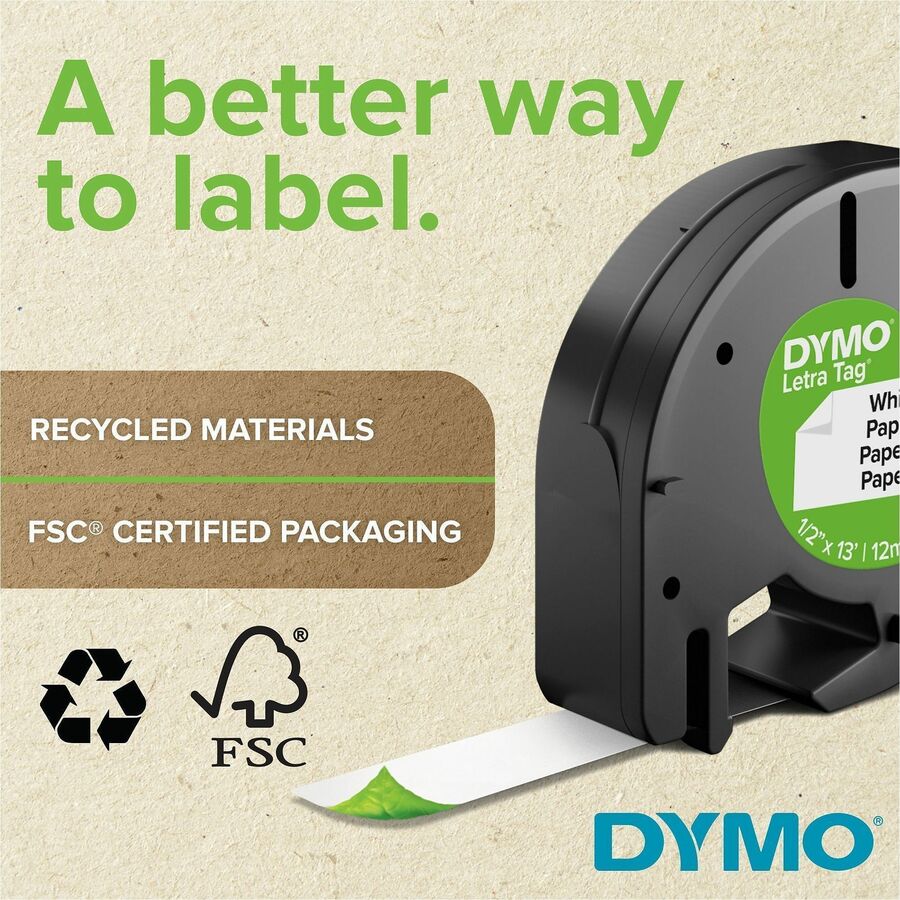 Dymo D1 Electronic Tape Cartridge - 3/8" Width - Thermal Transfer - White - Polyester - 1 Each