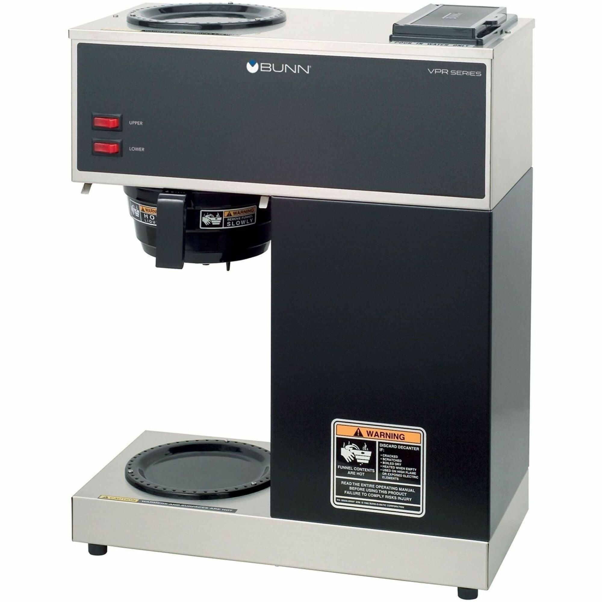 BUNN VPR 12-Cup Pourover Coffee Brewer with 2 Warmers, 2 Quart Capacity, Stainless Steel, Includes Plastic Pitcher and 50 Filters, 1 Each
