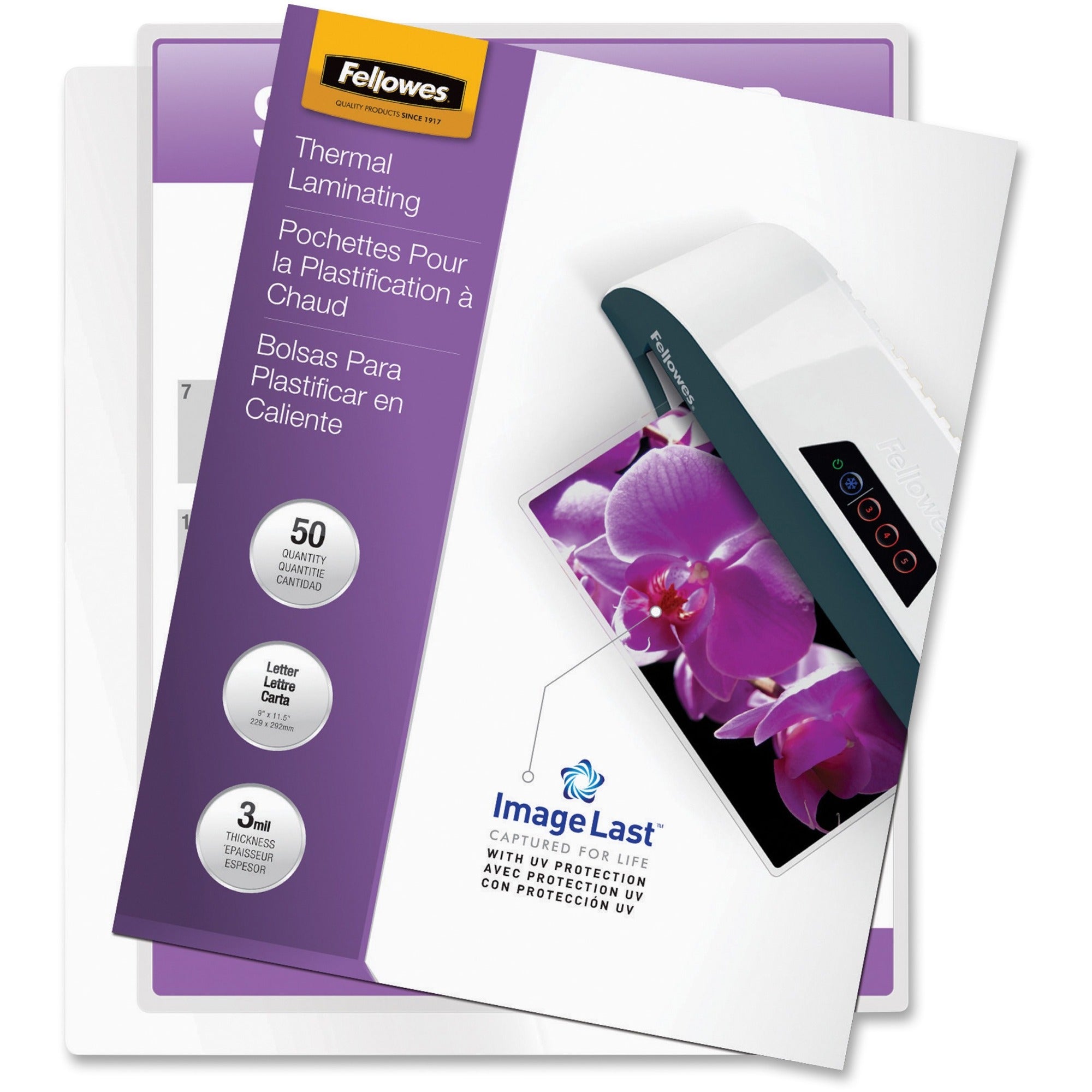 Fellowes ImageLast Thermal Laminating Pouches, Letter Size, 9" x 11.5", 3 mil, Glossy, Clear, 1 Pack