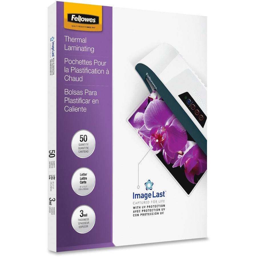 Fellowes ImageLast Thermal Laminating Pouches, Letter Size, 9" x 11.5", 3 mil, Glossy, Clear, 1 Pack