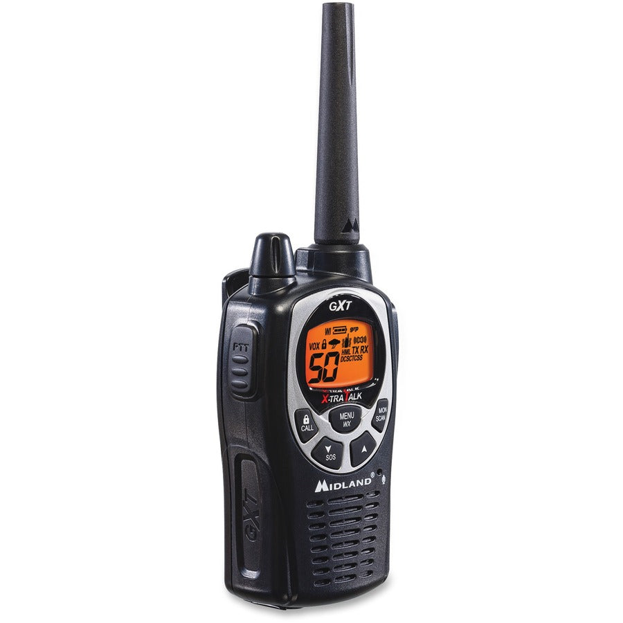 50 Radio Channels - 22 GMRS - Upto 158400 ft - Auto Squelch, Hands-free, Keypad Lock, Silent Operation - Alkaline - Black, Silver - 1 Each