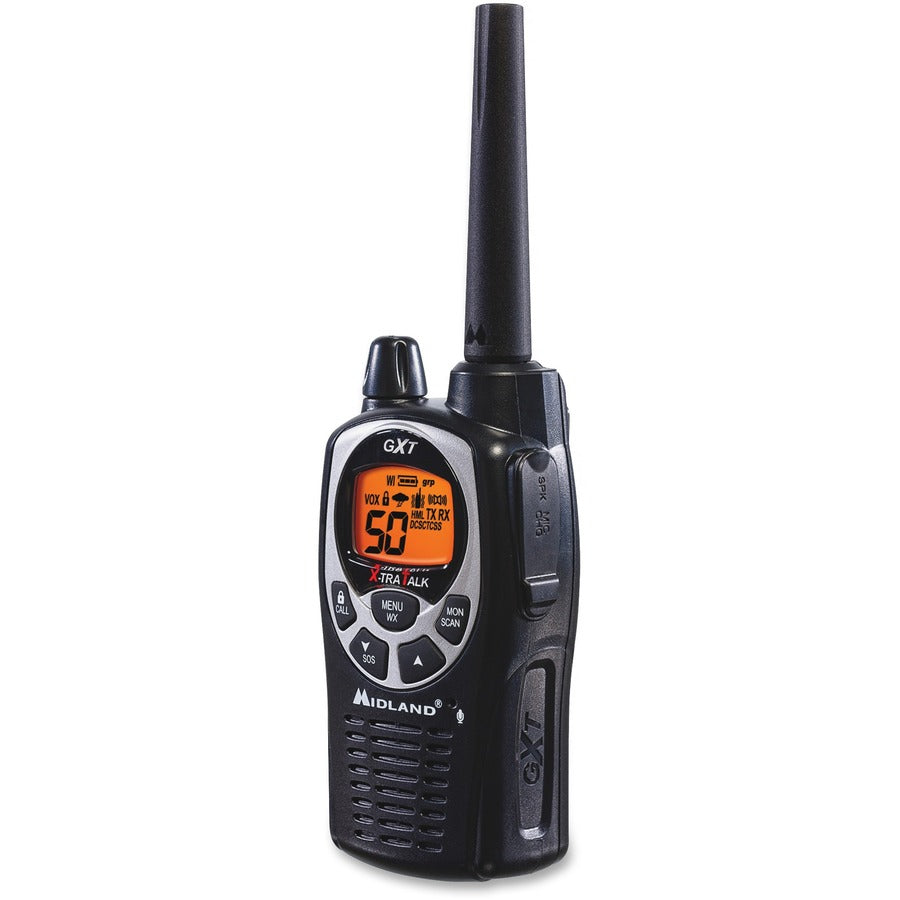 50 Radio Channels - 22 GMRS - Upto 158400 ft - Auto Squelch, Hands-free, Keypad Lock, Silent Operation - Alkaline - Black, Silver - 1 Each