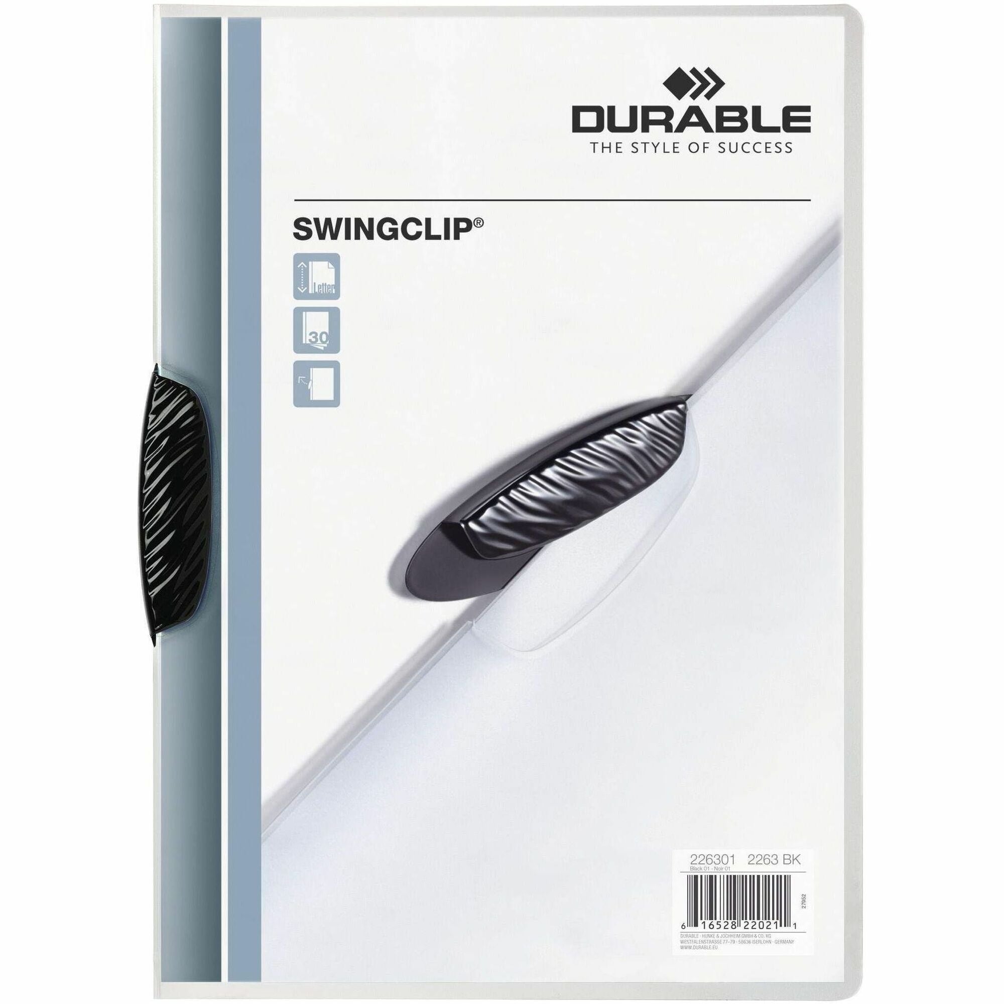 SWINGCLIP Letter Report Cover - 8 1/2" x 11" - 30 Sheets Capacity - Polypropylene - Clear - Wear Resistant - 25 / Box