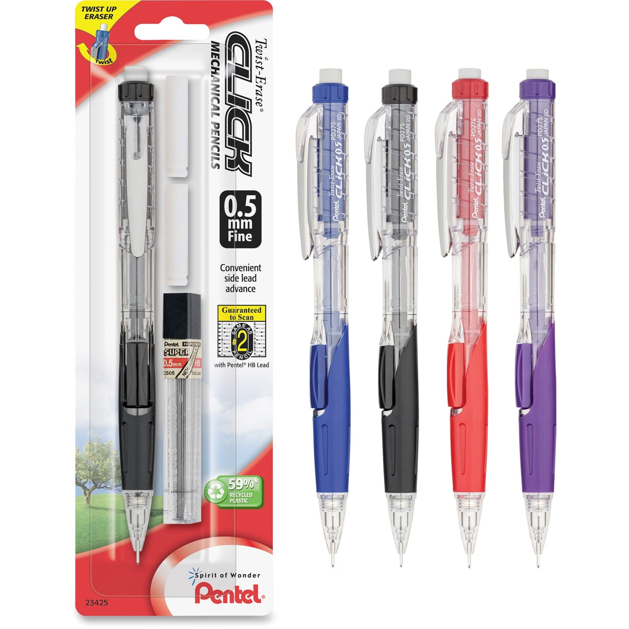 Twist-Erase Click Mechanical Pencil (0.5mm) Clear Barrel, 1-Pack with Lead & 2 Erasers
