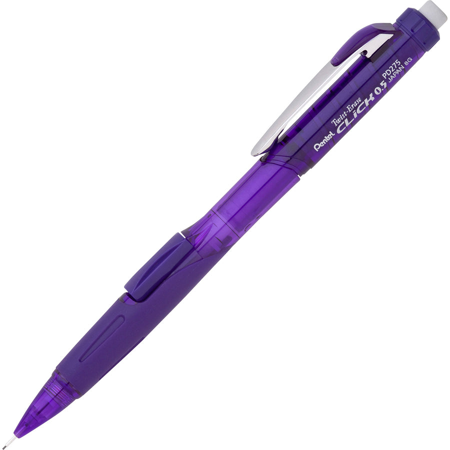 Twist-Erase Click Mechanical Pencil (0.5mm) Clear Barrel, 1-Pack with Lead & 2 Erasers