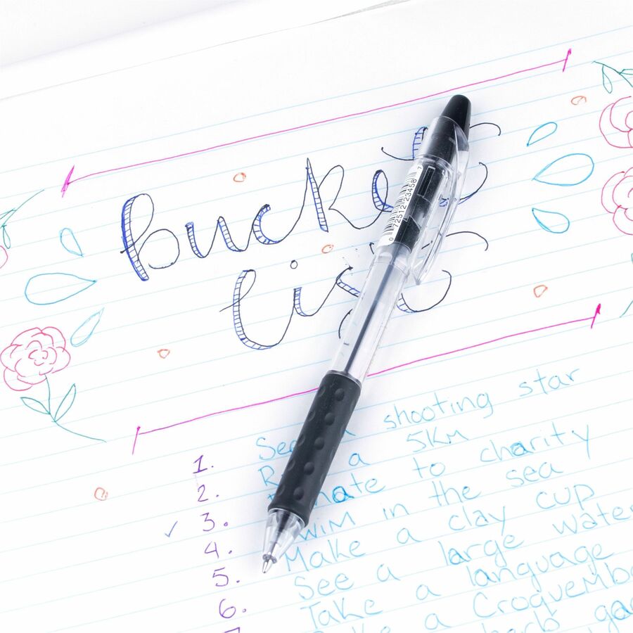 Pentel Recycled Retractable R.S.V.P. Pens - 1 mm Medium Pen Point - Refillable - Retractable - Black Ink - Oil Based - Clear, Transparent Barrel - Stainless Steel Tip - 1 Dozen