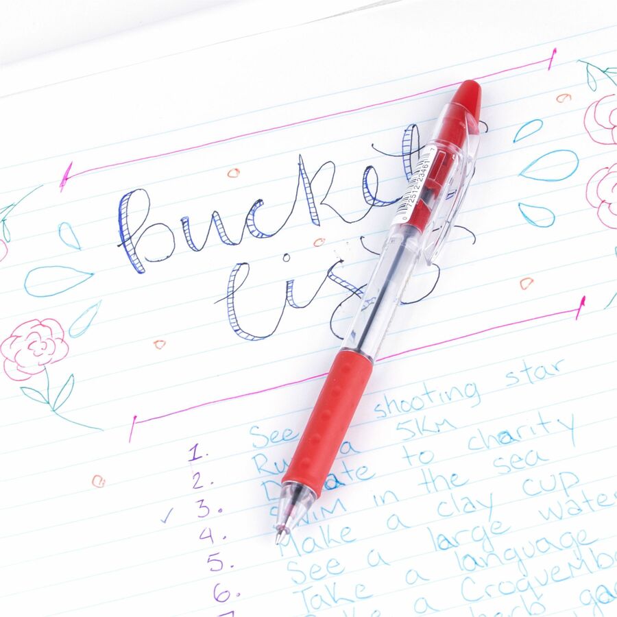 Pentel Recycled Retractable R.S.V.P. Pens - 1 mm Medium Pen Point - Refillable - Retractable - Red Ink - Clear Barrel - Stainless Steel Tip - 1 Dozen