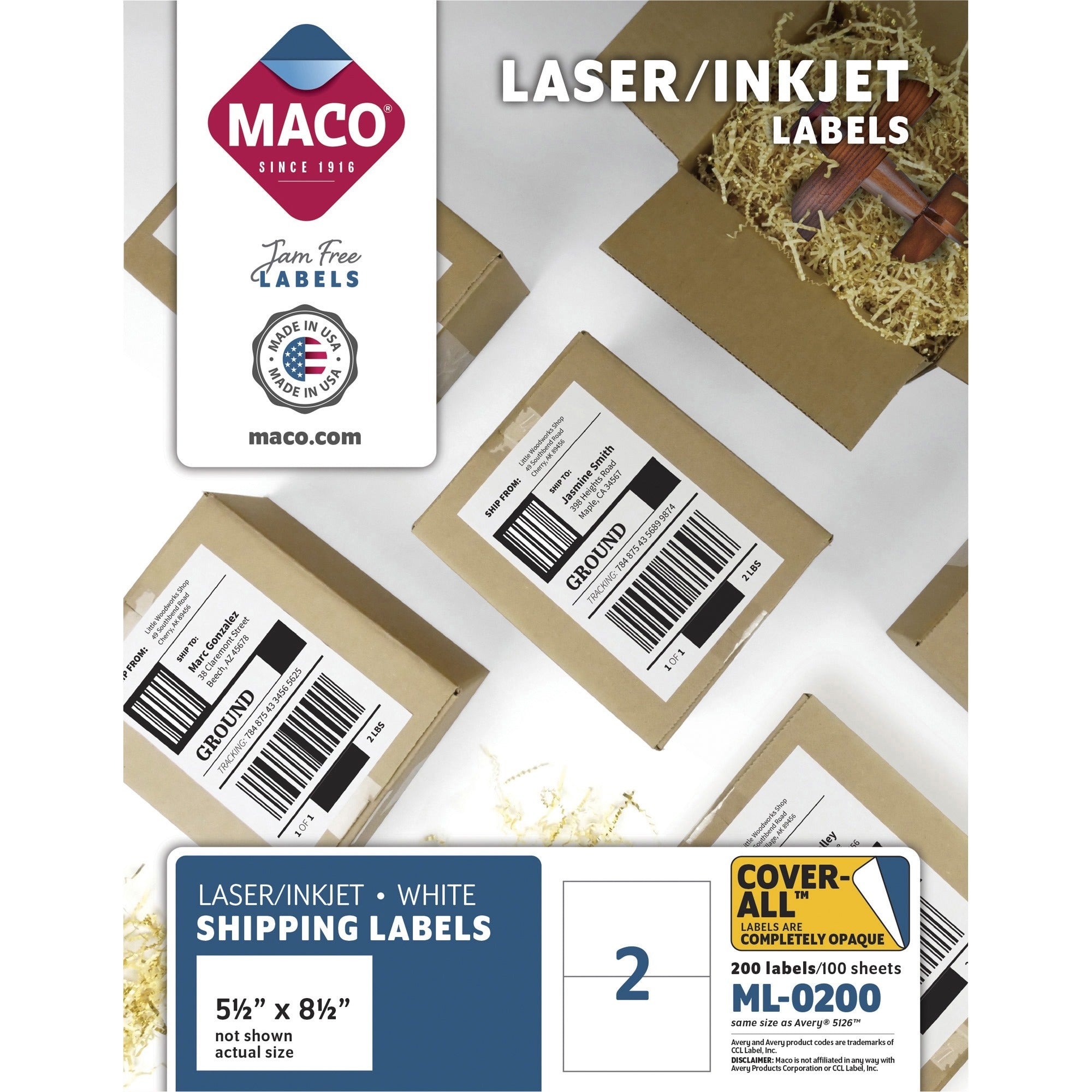 5 1/2" Width x 8 1/2" Length - Permanent Adhesive - Rectangle - Inkjet, Laser - White - Lignin-free - 2 / Sheet - 200 / Box