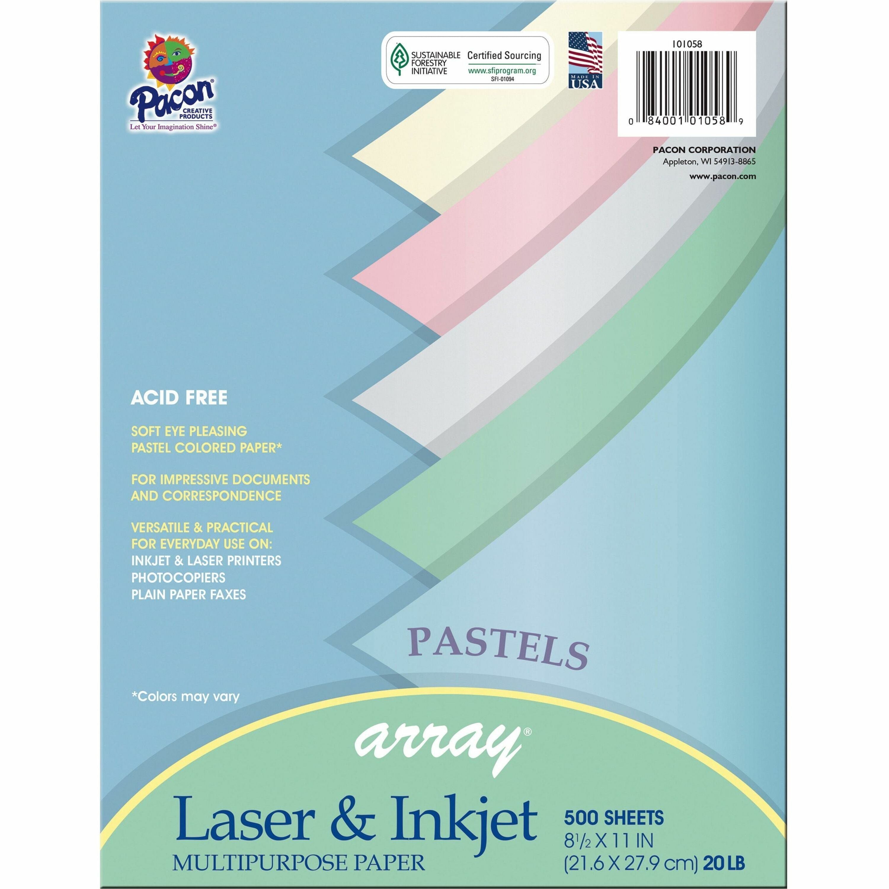 Letter - 8 1/2" x 11" - 20 lb Basis Weight - Sustainable Forestry Initiative (SFI) - Pastel Lilac, Pastel Gray, Pastel Ivory, Pastel Sky Blue, Pastel Watermelon - 500 / Ream