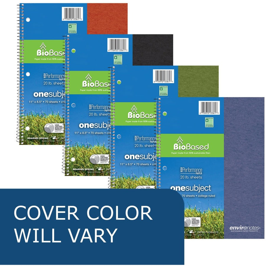 70 Sheets - 140 Pages - Printed - Spiral Bound - Both Side Ruling Surface - Ruled Red Margin - 3 Hole(s) - 20 lb Basis Weight - 75 g/m² Grammage - 11" x 8 1/2" Sheet Size - 0.38" Height x 8.5" Width x 11" Length - White Paper - Recycled - 1 Each
