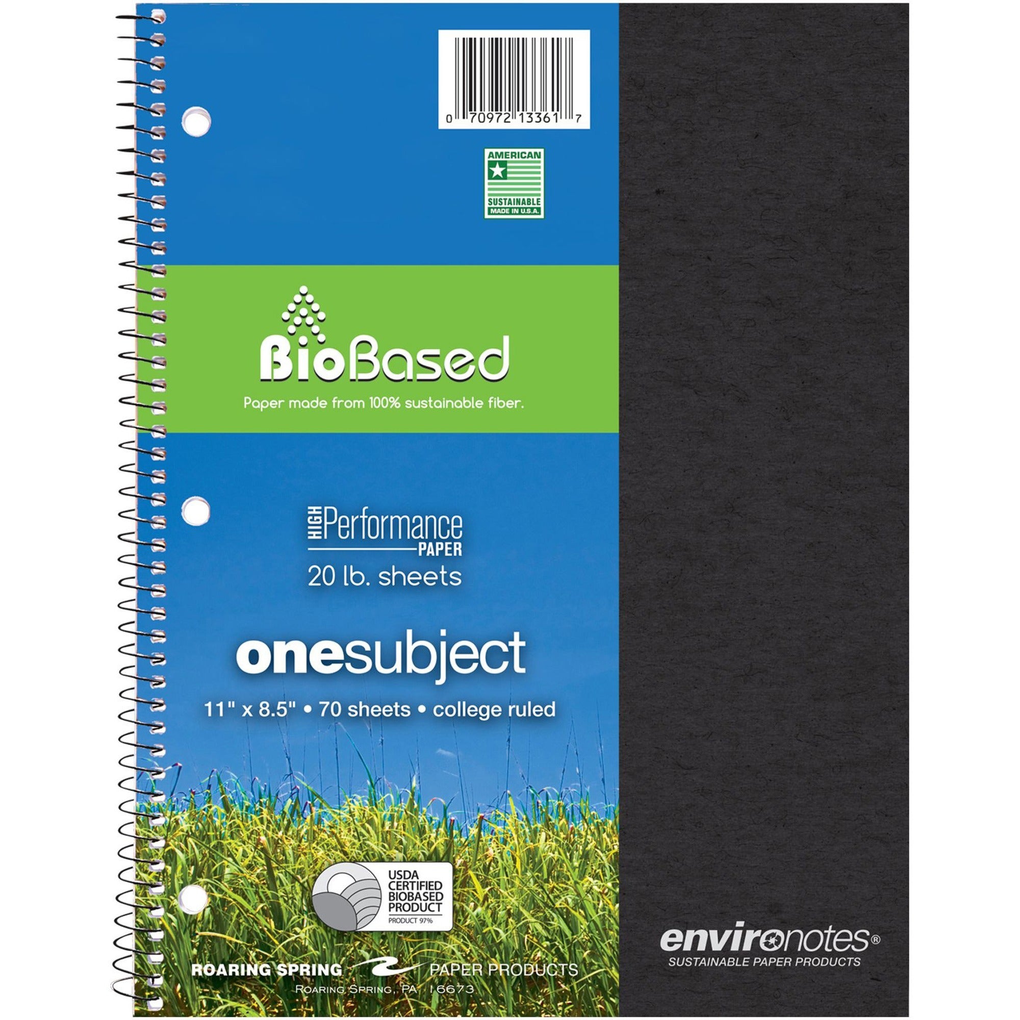 70 Sheets - 140 Pages - Printed - Spiral Bound - Both Side Ruling Surface - Ruled Red Margin - 3 Hole(s) - 20 lb Basis Weight - 75 g/m² Grammage - 11" x 8 1/2" Sheet Size - 0.38" Height x 8.5" Width x 11" Length - White Paper - Recycled - 1 Each