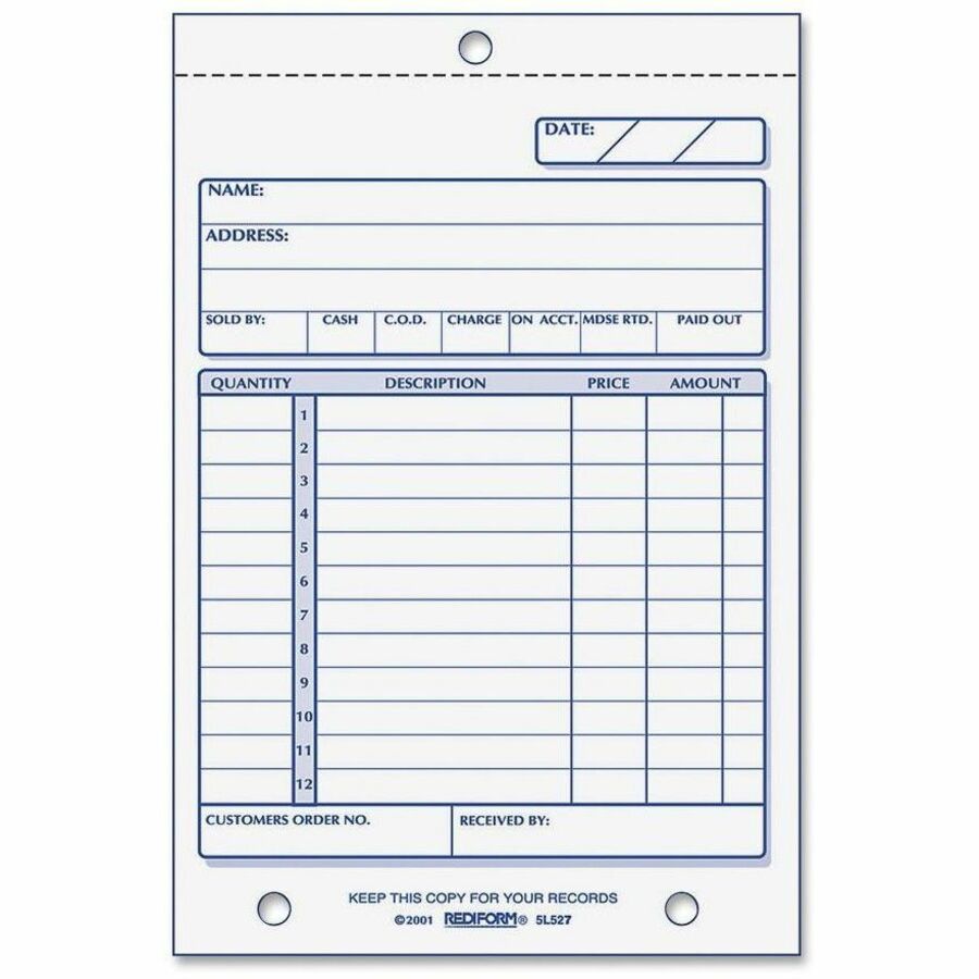 50 Sheet(s) - Stapled - 3 Part - Carbonless Copy - 4.25" x 6.37" Sheet Size - 2 x Holes - Assorted Sheet(s) - Red, Purple Print Color - 1 Each