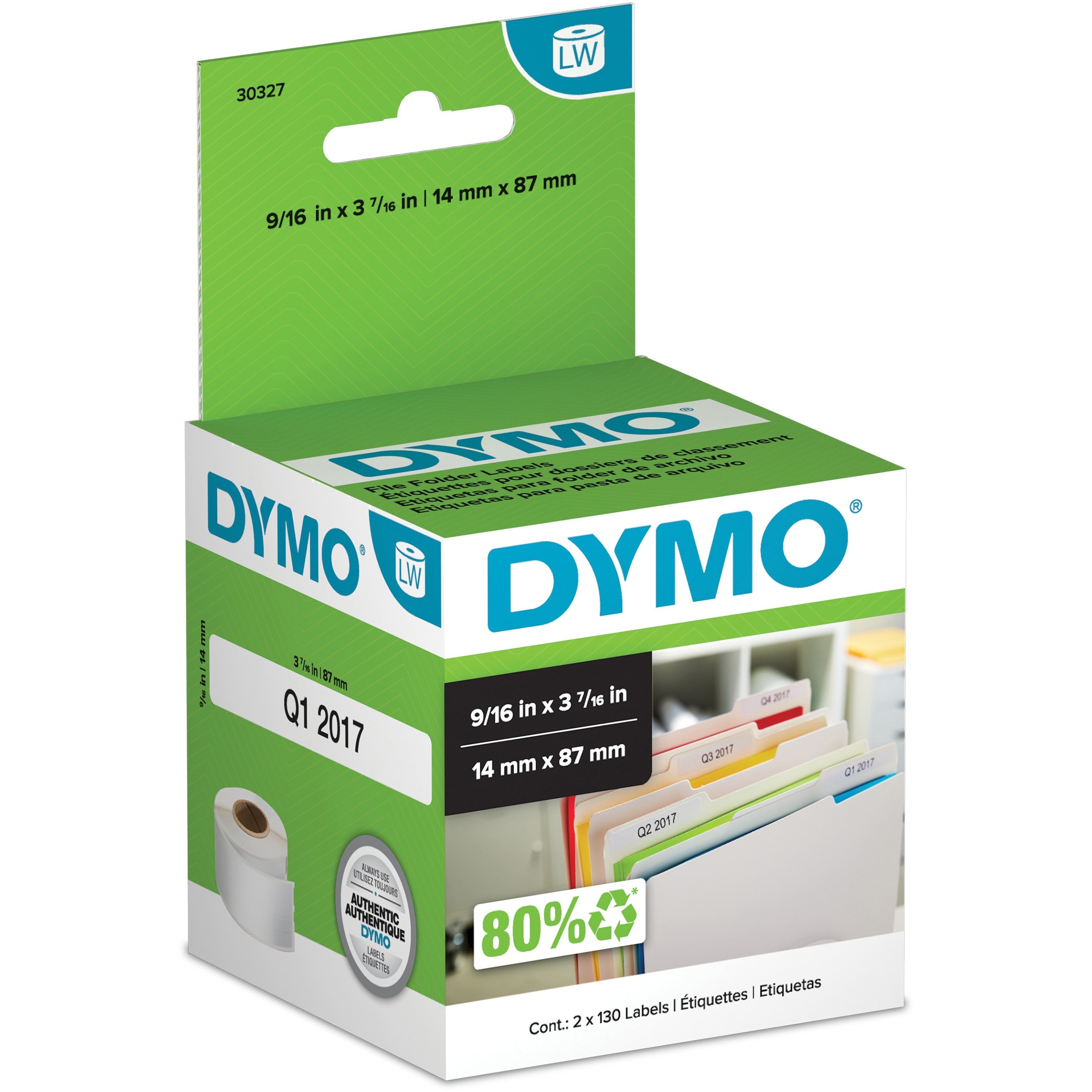 x 9/16" Width x 3 7/16" Length - Roll - Direct Thermal - White - 130 / Roll - 260 / Box