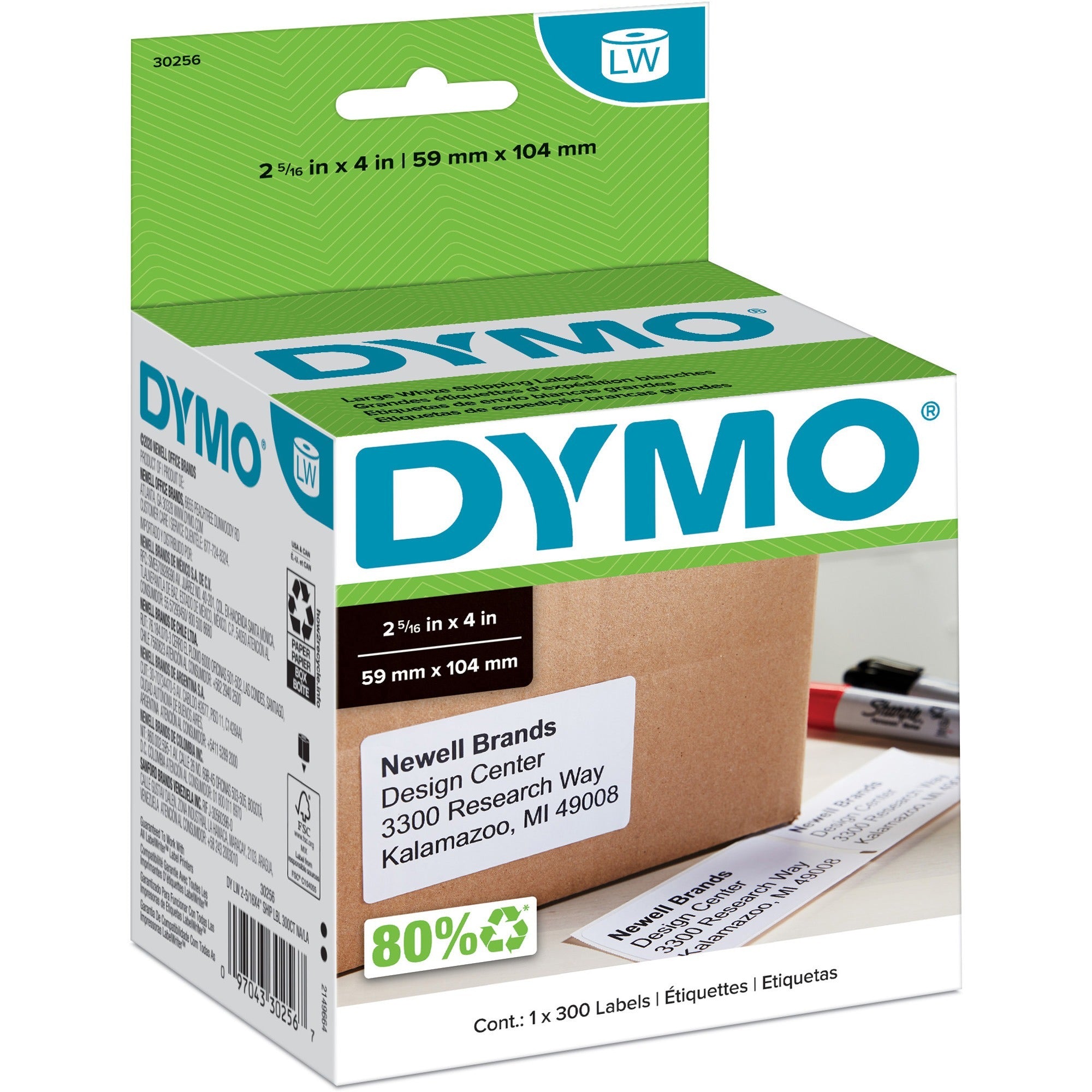 2 5/16" Width x 4" Length - Rectangle - Direct Thermal - White - 300 / Roll - 1 Roll