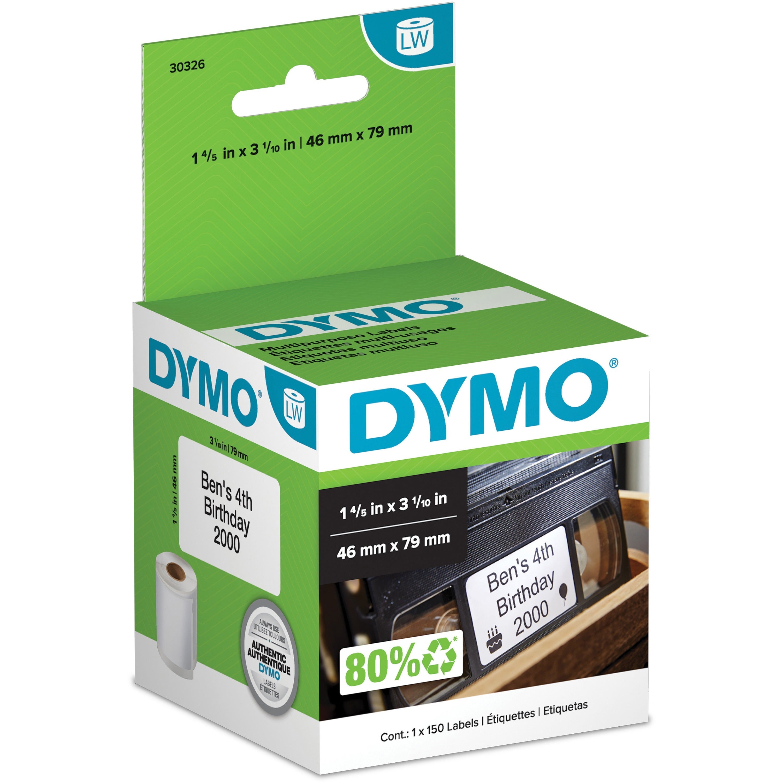 1 4/5" Width x 3 1/10" Length - Rectangle - Direct Thermal - 150 / Roll - 150 / Roll