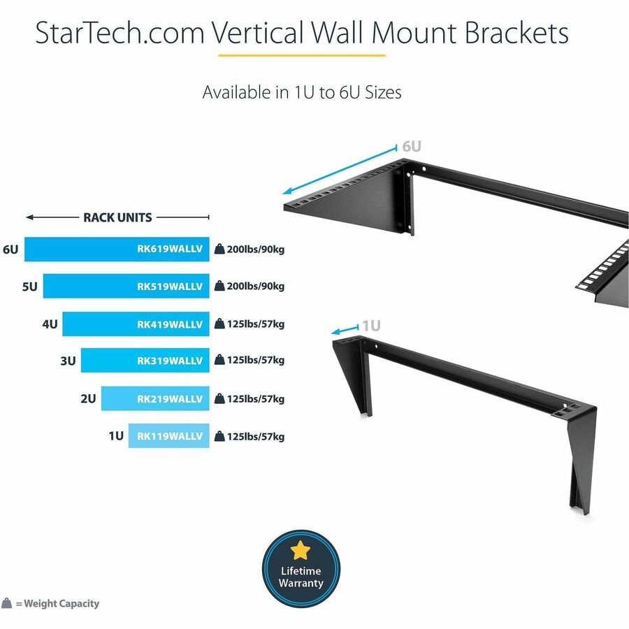 StarTech.com 3U 19in Steel Vertical Wall Mount Equipment Rack Bracket