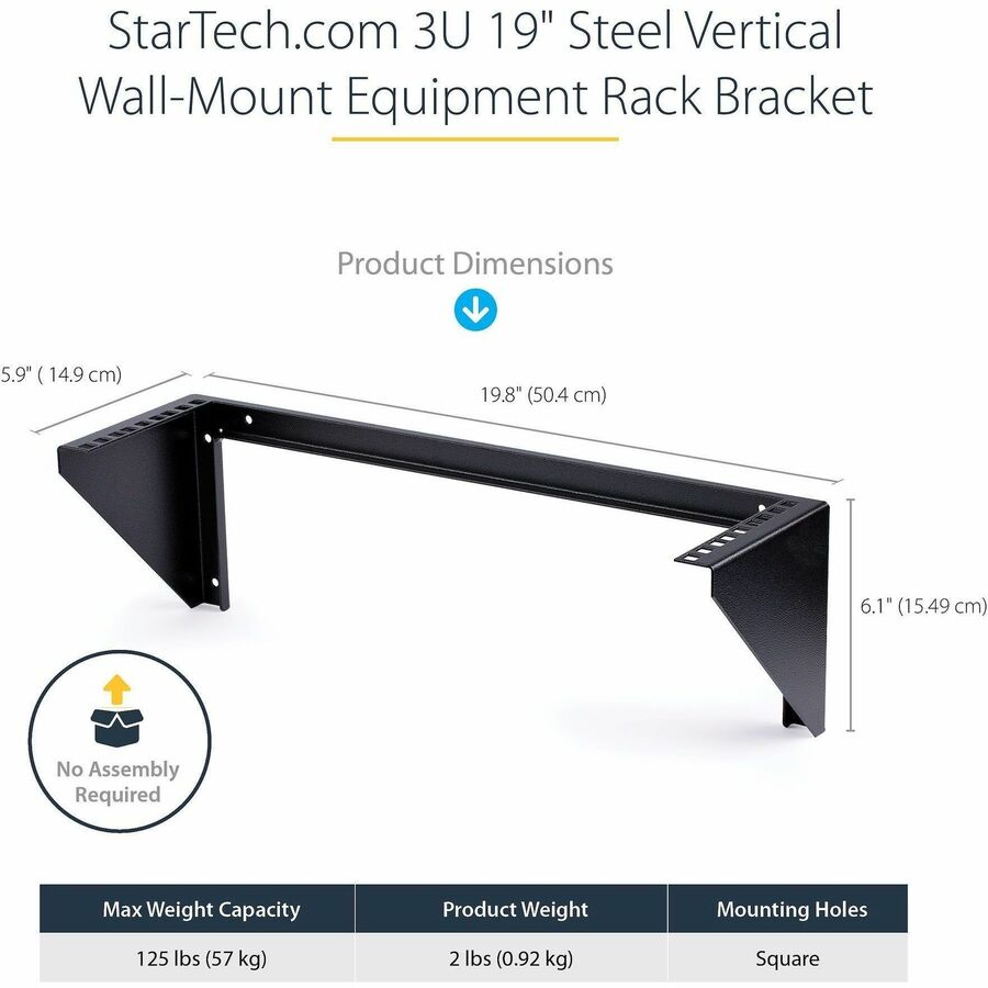 StarTech.com 3U 19in Steel Vertical Wall Mount Equipment Rack Bracket