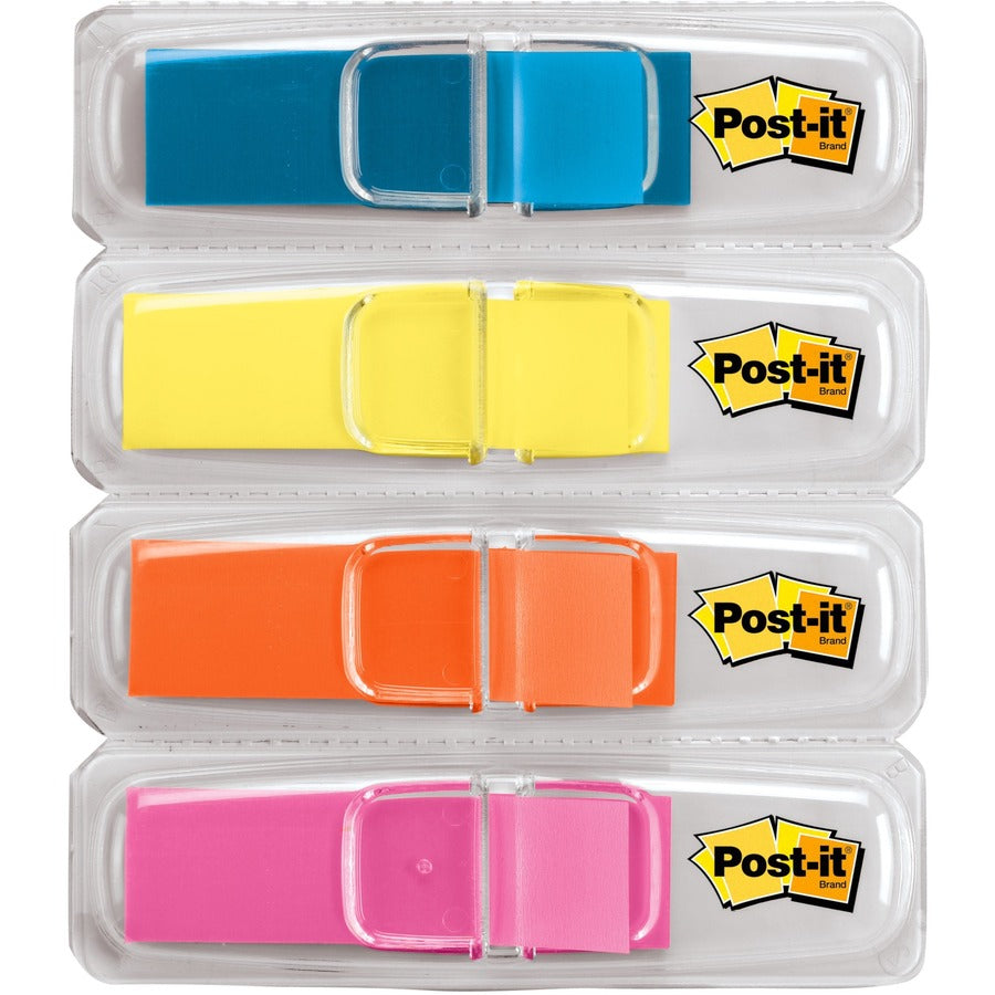 Post-it&reg; Flags - 1/2" Flag/Note Width x 1 3/4" Flag/Note Length - Rectangle - Unruled - Blue, Pink, Yellow, Orange - Removable, Self-adhesive, Residue-free, Repositionable - Dispenser Included - 4 / Pack