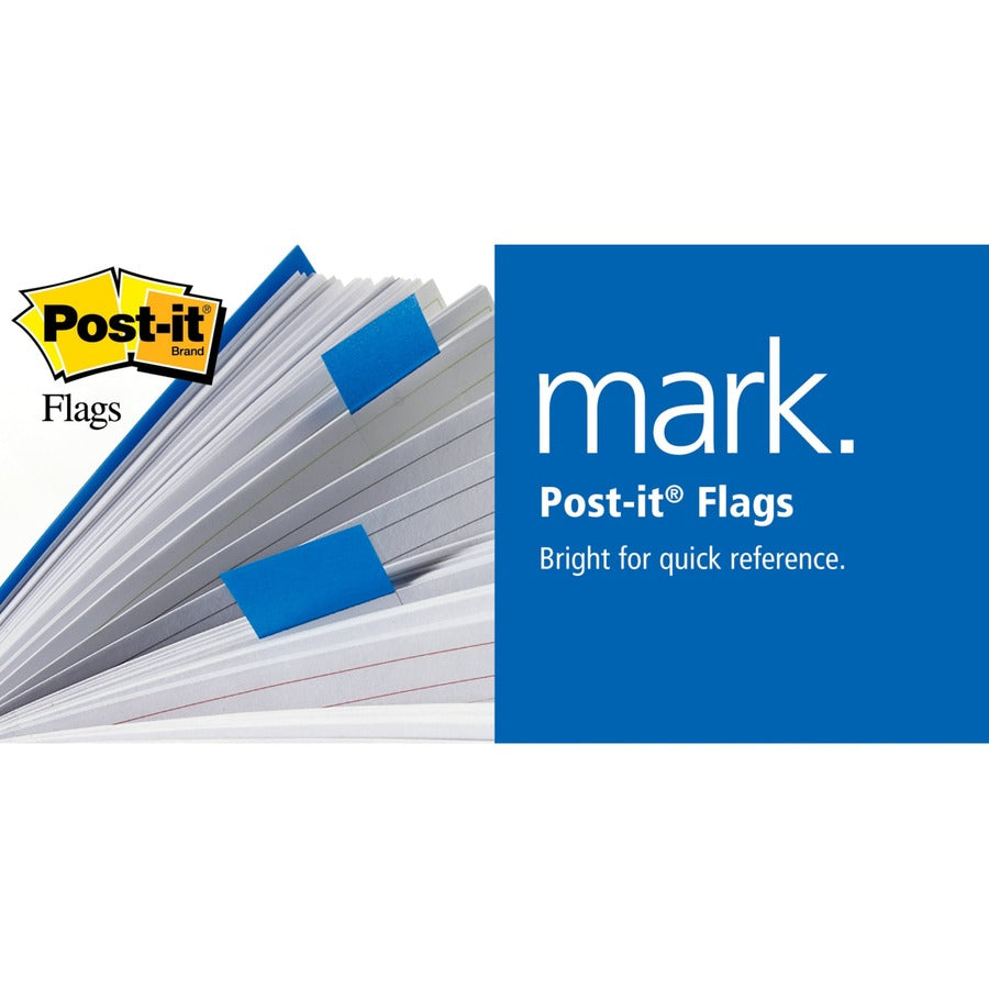 Post-it&reg; Flags - 1/2" Flag/Note Width x 1 3/4" Flag/Note Length - Rectangle - Unruled - Blue, Pink, Yellow, Orange - Removable, Self-adhesive, Residue-free, Repositionable - Dispenser Included - 4 / Pack