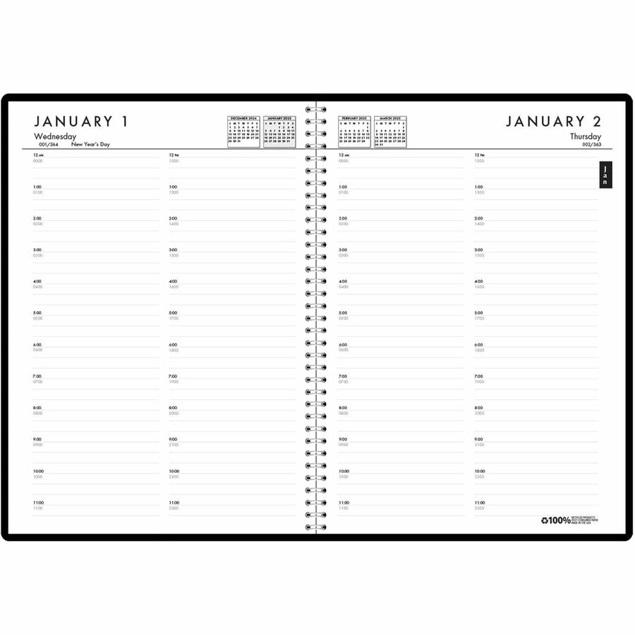 Julian Dates - Daily, Monthly - 12 Month - January 2026 to December 2026 - Hourly - 1 Day Single Page Layout - 1 Month Double Page Layout - 7" x 10" Sheet Size - Wire Bound - Leather, Paper - Blue Cover - 1 Each
