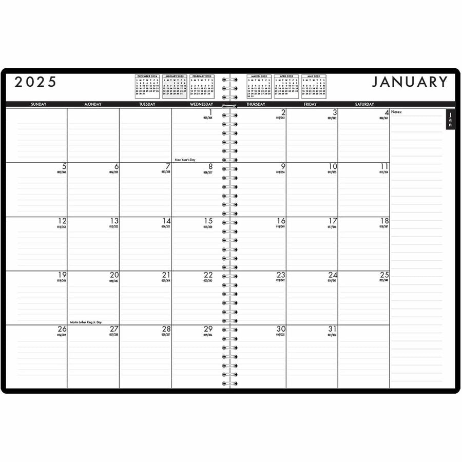 Julian Dates - Daily, Monthly - 12 Month - January 2026 to December 2026 - Hourly - 1 Day Single Page Layout - 1 Month Double Page Layout - 7" x 10" Sheet Size - Wire Bound - Leather, Paper - Blue Cover - 1 Each