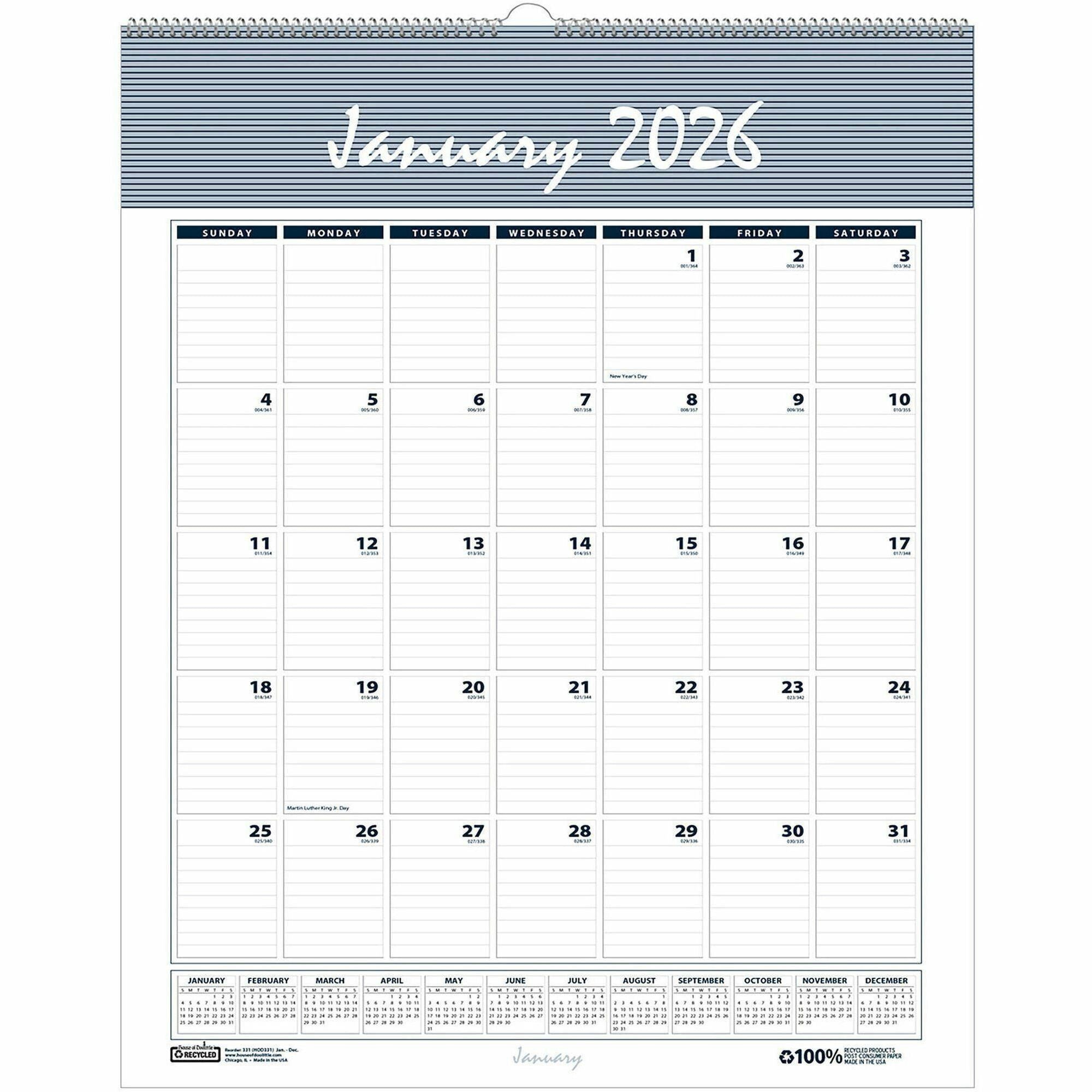 House of Doolittle Bar Harbor 12-Month Wall Calendar, 8.5" x 11", Blue/Gray, Wire Bound, 1 Each