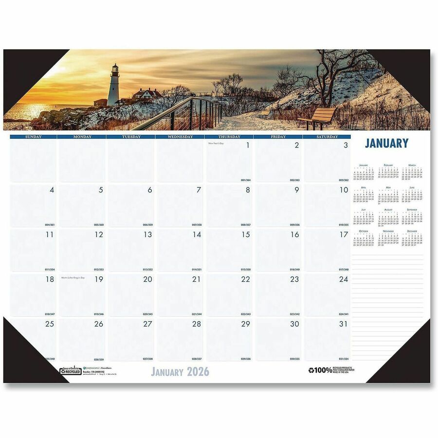 House of Doolittle EarthScapes Coastlines Desk Pad Calendar, Monthly, 18.5" x 13", White, Paper/Leatherette/Chipboard, 1 Each