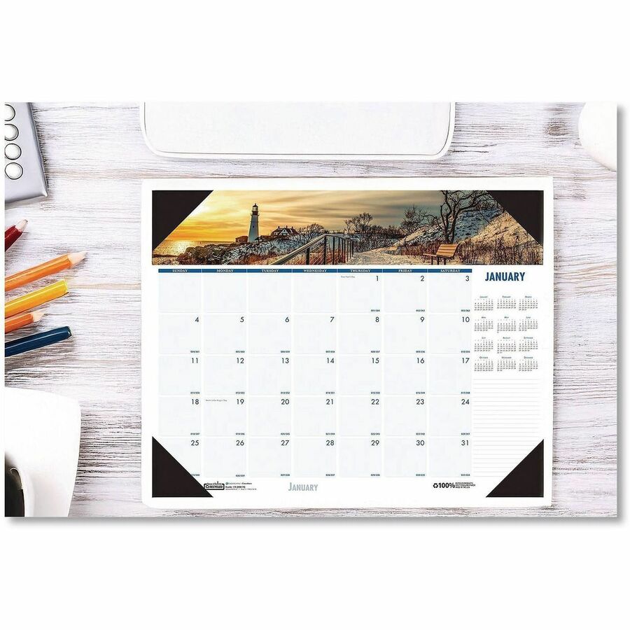 House of Doolittle EarthScapes Coastlines Desk Pad Calendar, Monthly, 18.5" x 13", White, Paper/Leatherette/Chipboard, 1 Each