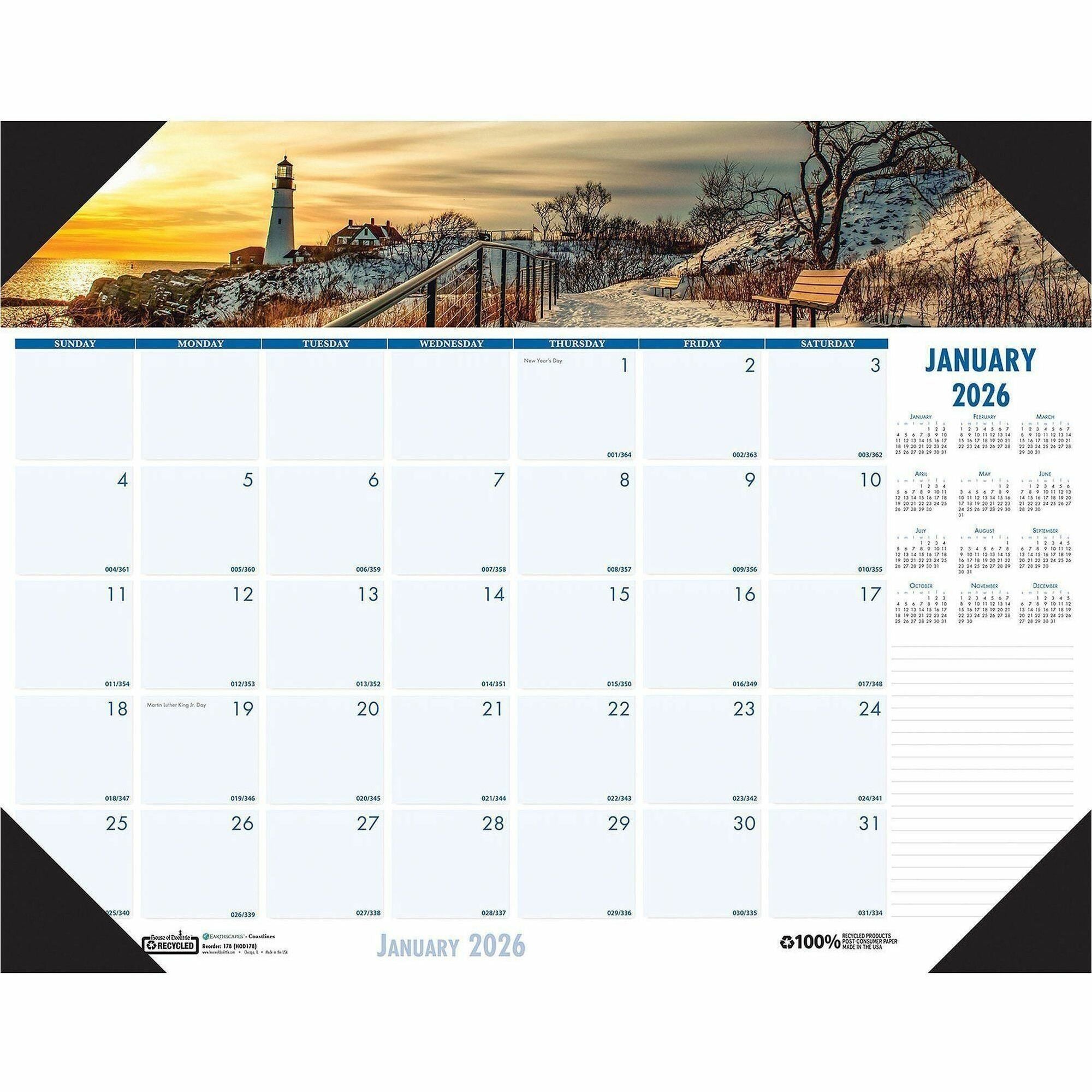 House of Doolittle EarthScapes Coastlines Desk Pad Calendar, Monthly, January 2026–December 2026, 22" x 17", White, Leatherette/Paper/Chipboard, 1 Each