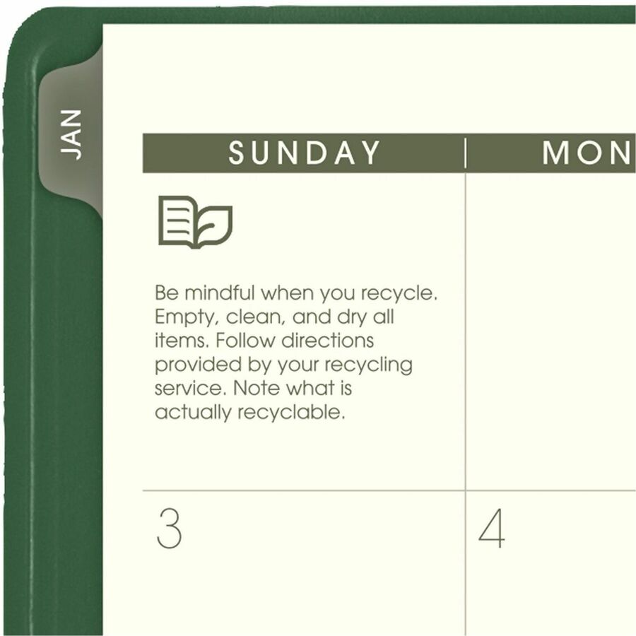 At-A-Glance Recycled Planner, Large, Monthly, 13-Month, Jan 2026–Jan 2027, 9" x 11", Sand Sheets, Wire Bound, Green, Paper/Simulated Leather, Address & Phone Directory, Perforated, Tabbed, 1 Each