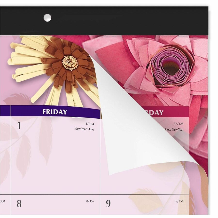 Standard - Julian Dates - Monthly - 1 Year - January 2026 to December 2026 - 1 Month Single Page Layout - 21 3/4" x 17" Sheet Size - Purple Sheet - 2.81" x 2.50" Block - Headband - Desk Pad - Multicolor - Poly, Paper - Unruled Daily Block - 1 Each