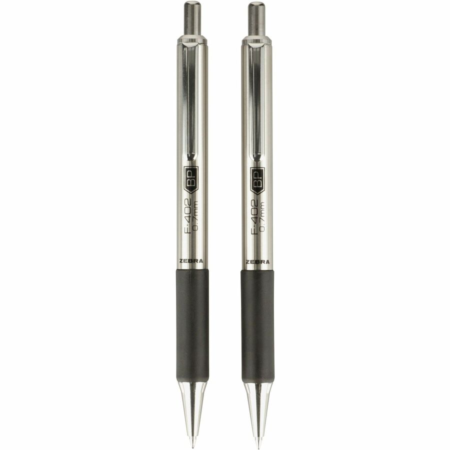 Zebra STEEL 4 Series F-402 Retractable Ballpoint Pen - 0.7 mm Fine Pen Point - Refillable - Retractable - Black Ink - Stainless Steel Barrel - 1 Pack