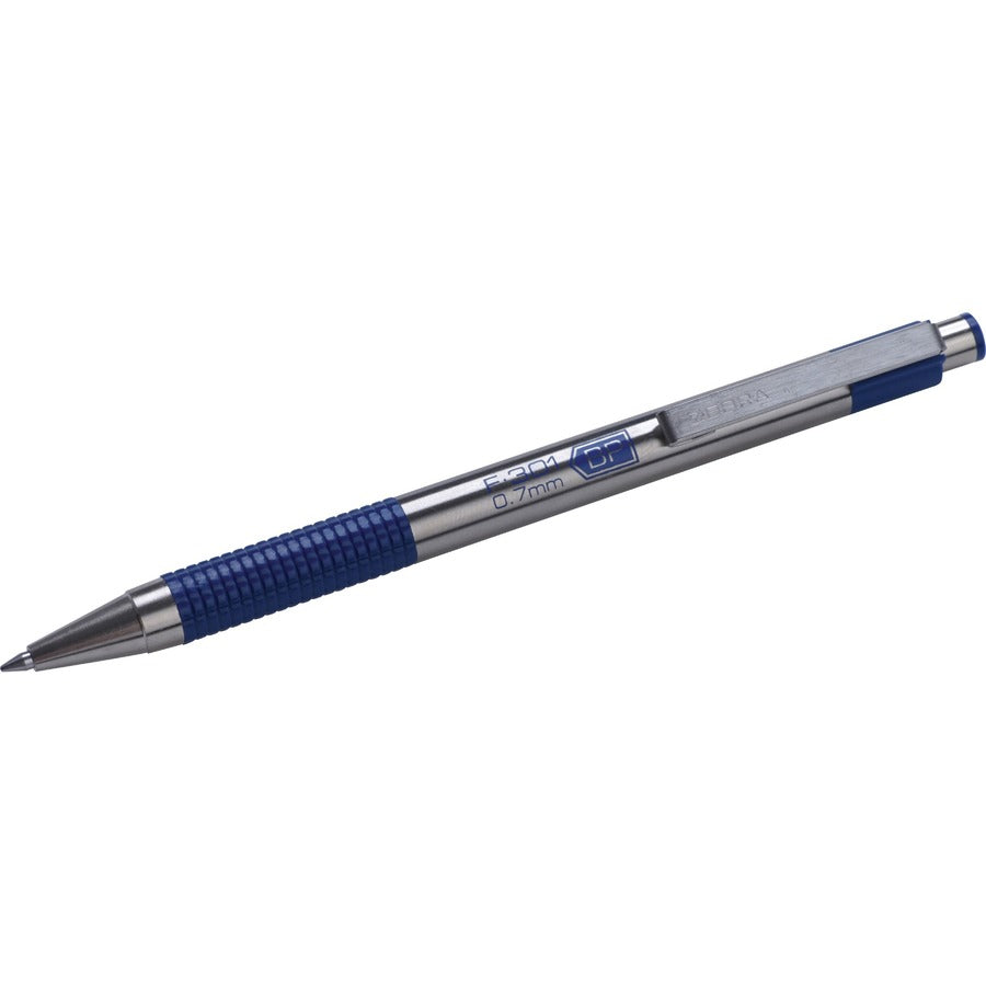 Zebra STEEL 3 Series F-301 Retractable Ballpoint Pen - Fine Pen Point - Refillable - Retractable - Blue Ink - Stainless Steel Stainless Steel, Blue Barrel - 1 Pack