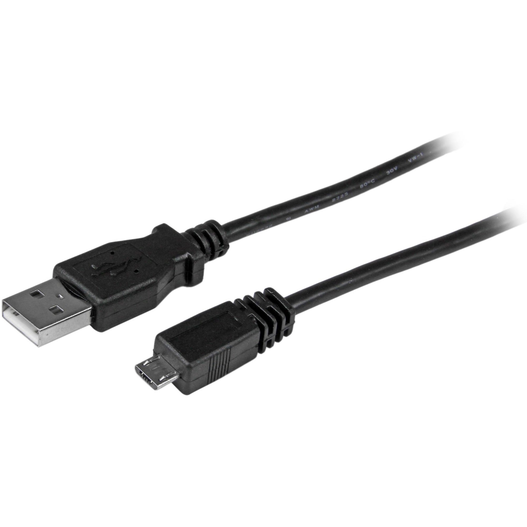 StarTech.com 1 ft Micro USB Cable, USB A Male to Left Angle Micro B Male, 480 Mbps, 28 AWG, Black, 1 Each