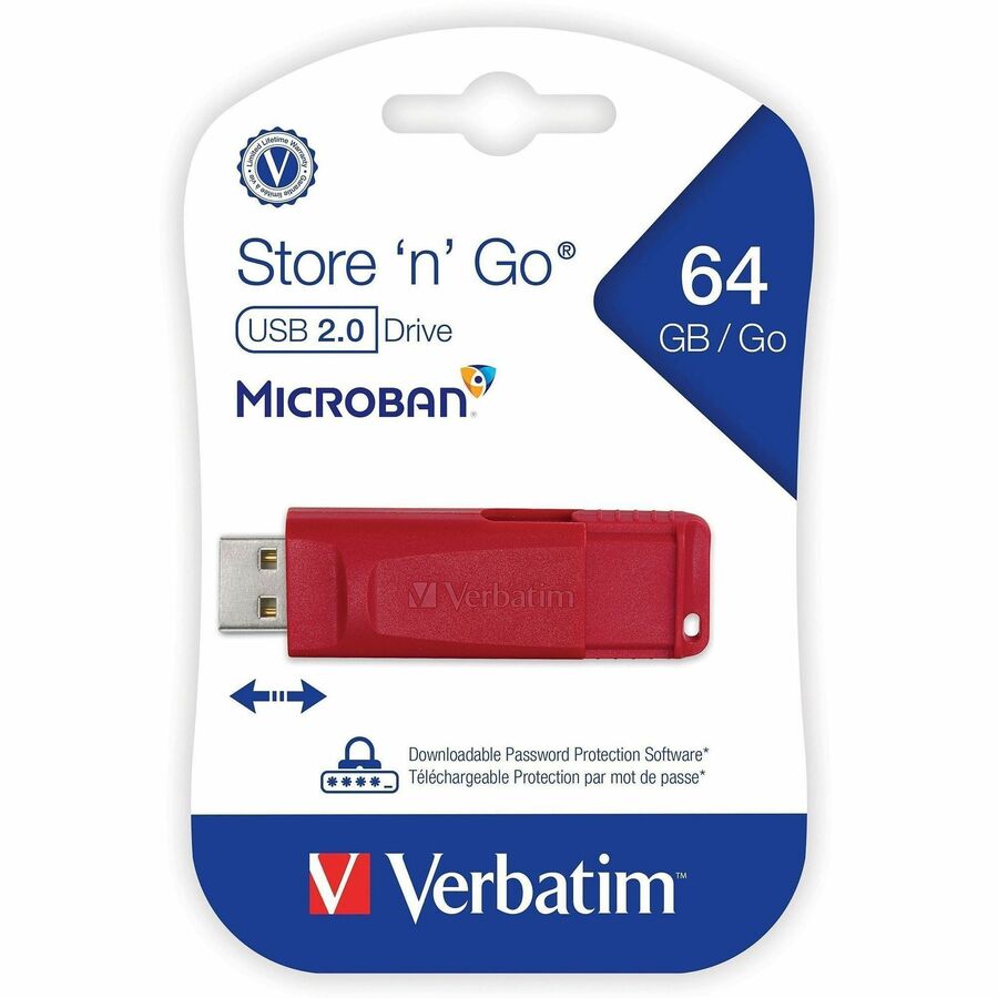 64 GB - USB 2.0 Type A - Red - Lifetime Warranty - 1 Each