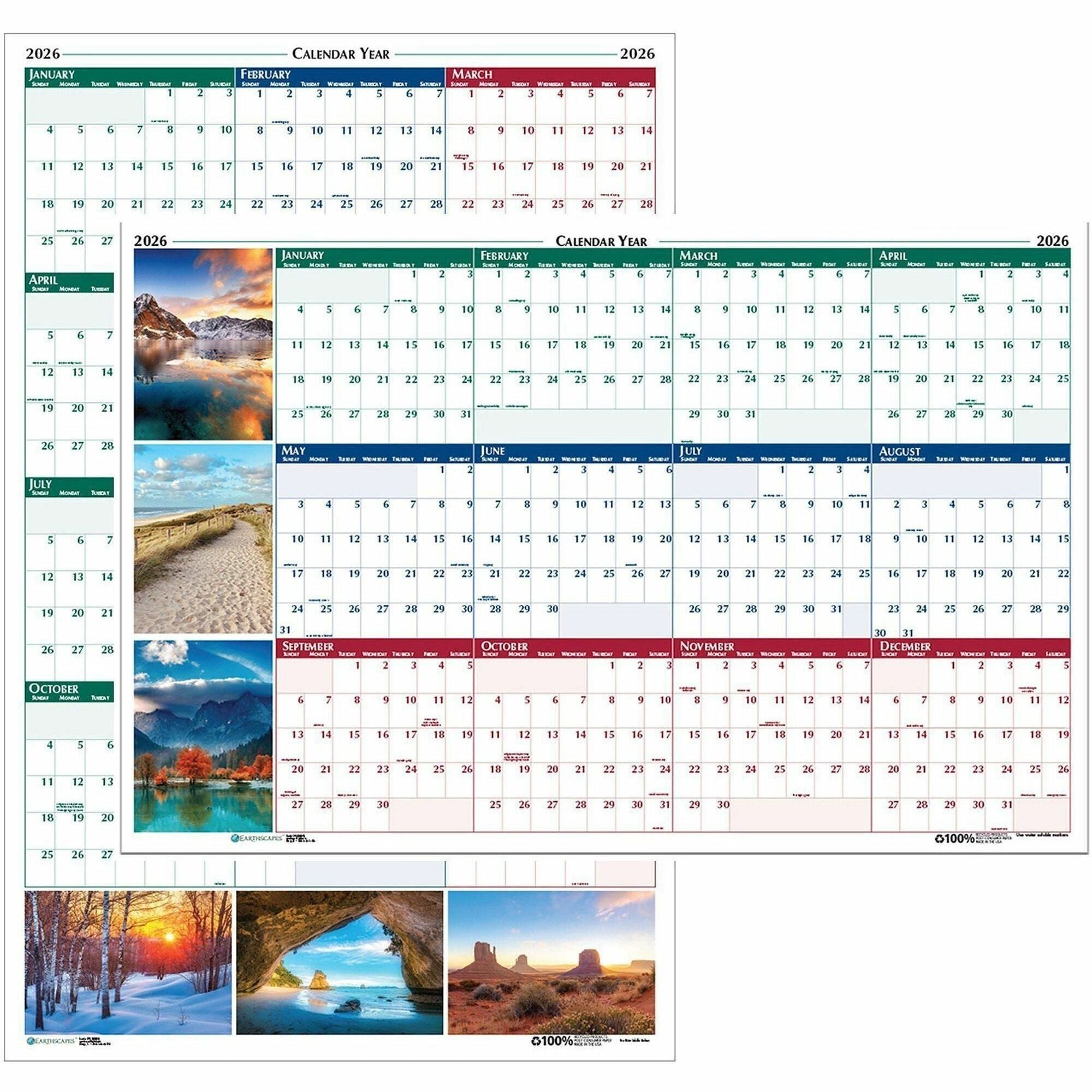 Julian Dates - Yearly - 1 Year - January 2026 to December 2026 - 32" x 48" Sheet Size - 1.13" x 1.38" Block - Multi - Paper - Laminated, Erasable - 1 Each