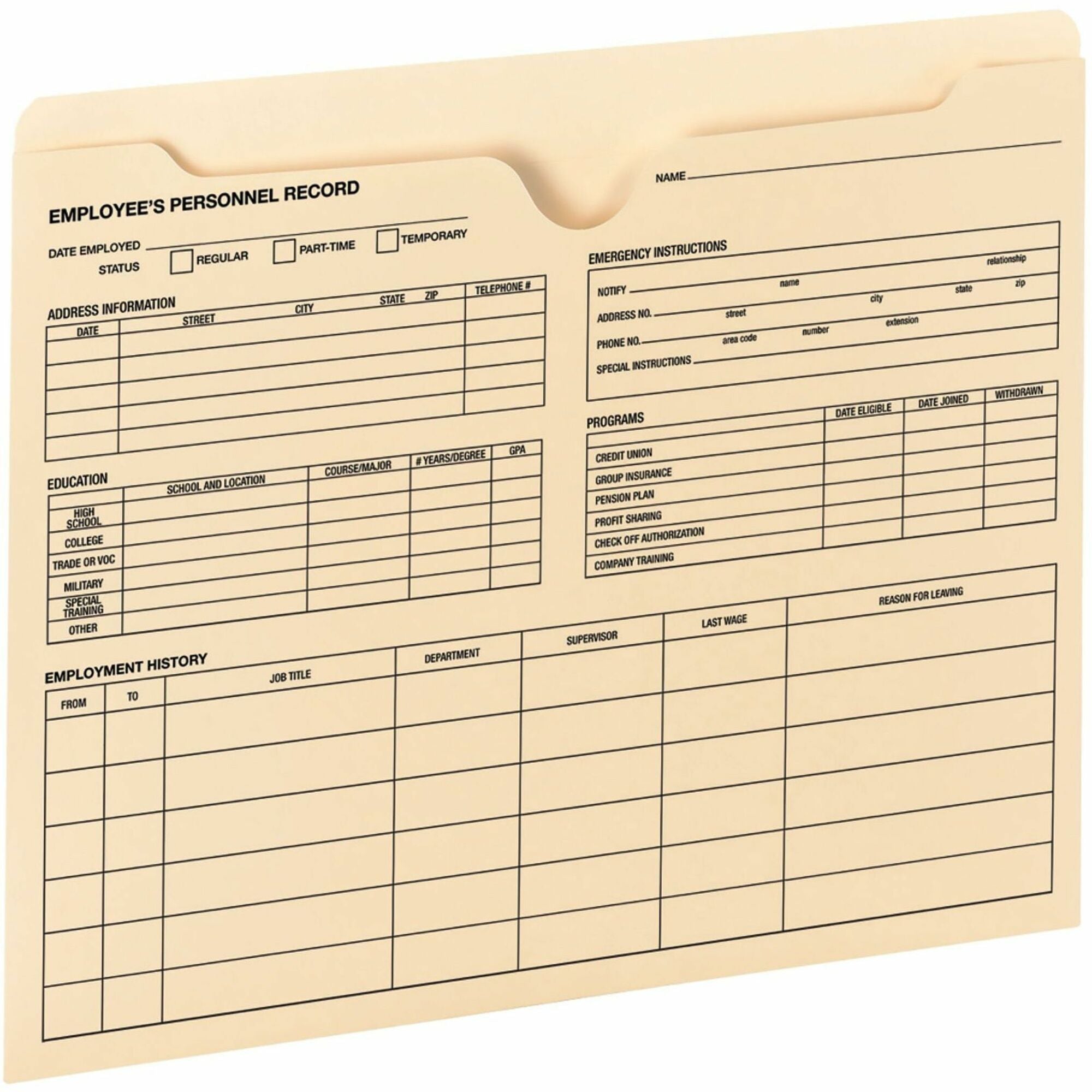 Smead Straight Tab Cut Letter Recycled File Jacket - 8 1/2" x 11" - 11 pt. - 2 Plys - Manila - 10% Recycled - 20/Pack - 5 / Carton