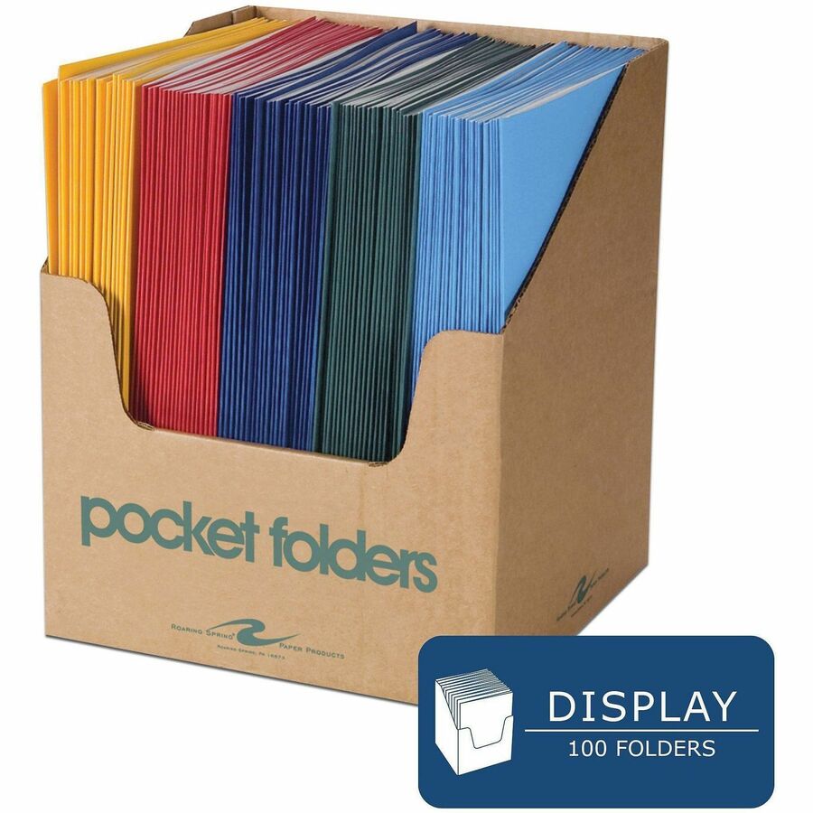 Roaring Spring Letter Pocket Folder - 8 1/2" x 11" - 50 Sheets Capacity - 2 Internal Pocket(s) - 11 pt. - Paper - Assorted - Heavy Duty, Heavyweight - 100 / Carton