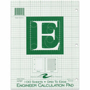 Roaring Spring 5x5 Grid Engineering Pad, 100 Sheets, 200 Pages, 11" x 8.5", Green, 3-Hole Punched, Glued Binding, Chipboard Cover, 1 Each