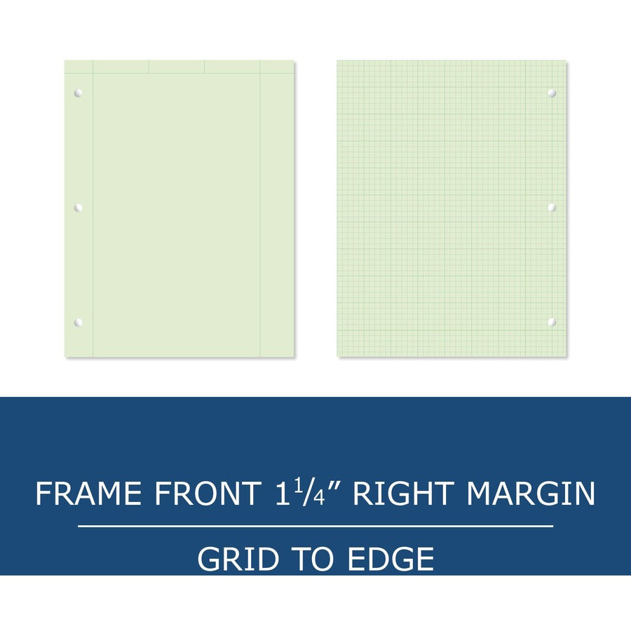Roaring Spring 5x5 Grid Engineering Pad, 200 Sheets, 400 Pages, 11" x 8.5", Green, 3-Hole Punched, Glued Binding, Chipboard Cover, 1 Each