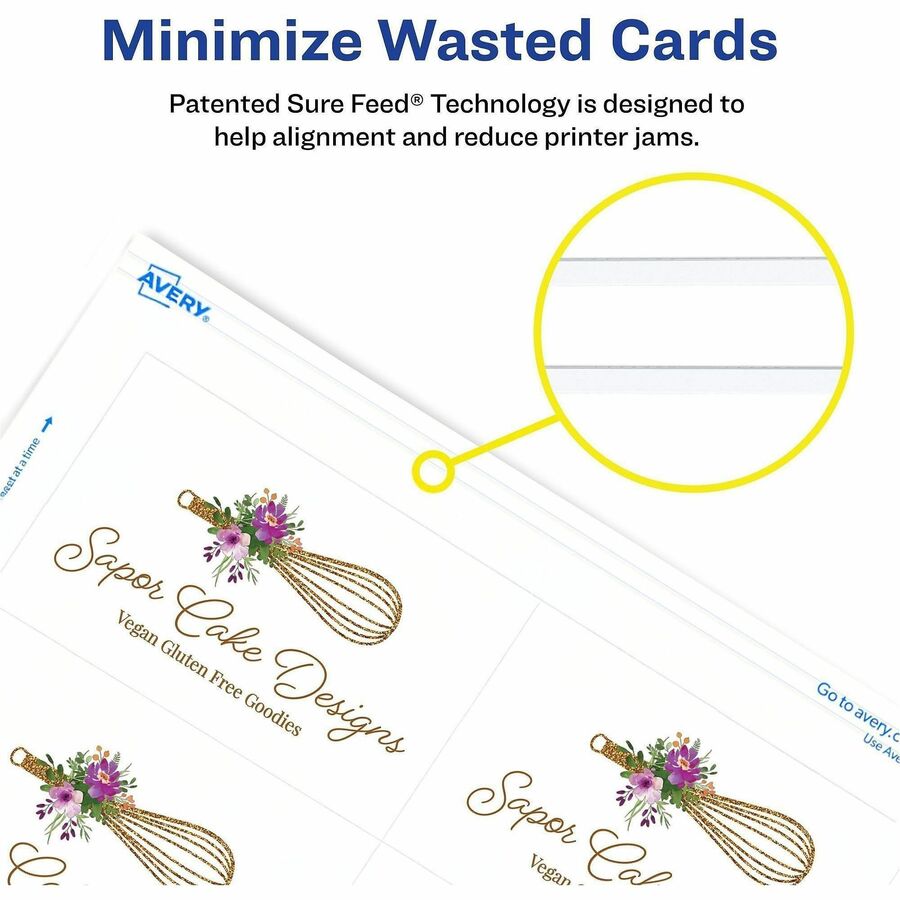 145 Brightness - A4 - 8 1/2" x 11" - 91 lb Basis Weight - 247 g/m² Grammage - Matte - Heavyweight, Rounded Corner, Uncoated, Smooth Edge, Smudge-free, Jam-free, Avery Clean Edge Technology, Double-sided, Printable - White - 20 Sheets - 200 / Pack