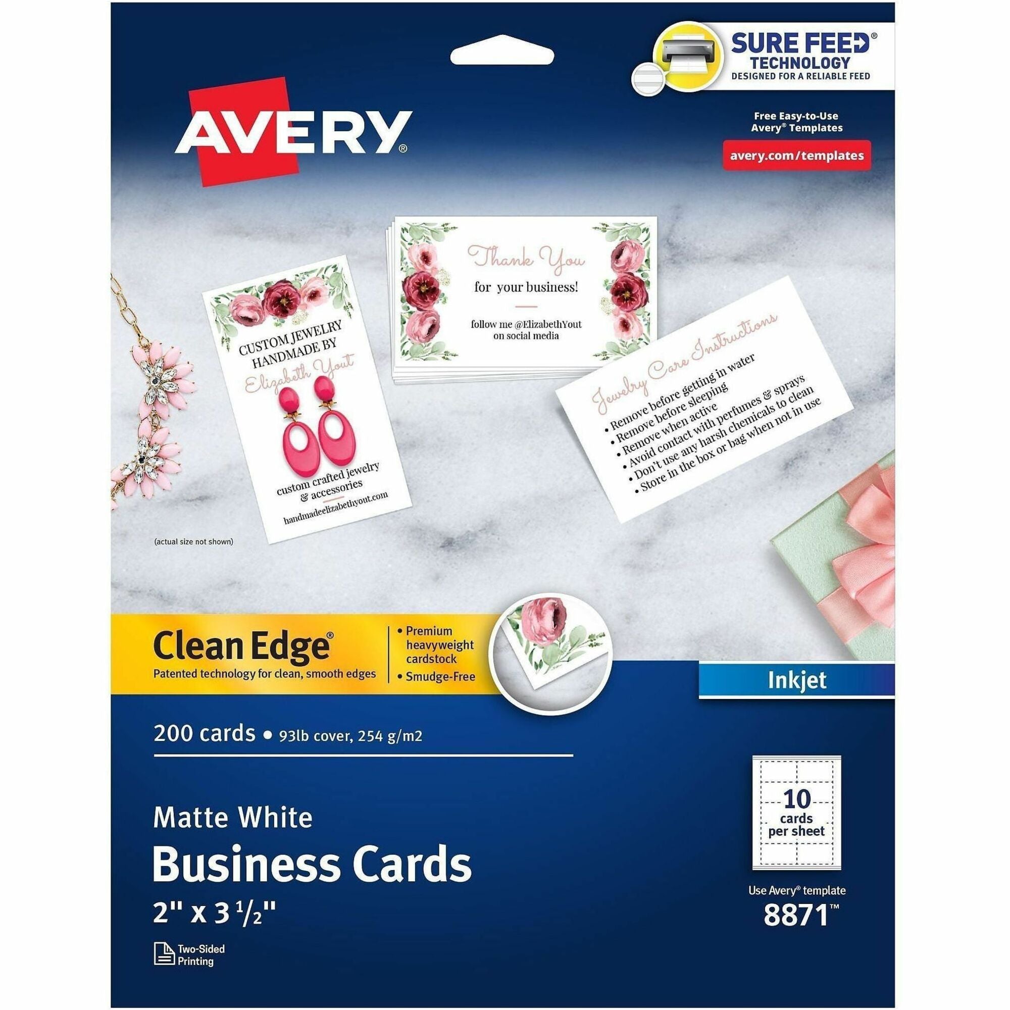 Avery&reg; Clean Edge Business Cards, 2" x 3.5" , White, 200 (08871)