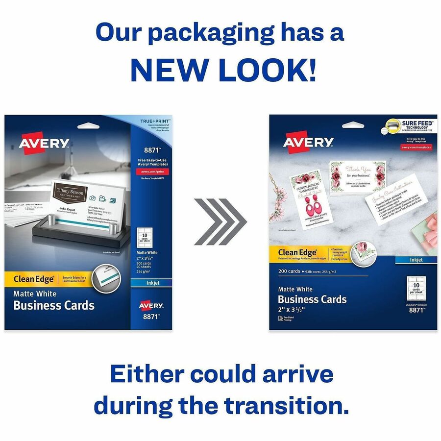 Avery&reg; Clean Edge Business Cards, 2" x 3.5" , White, 200 (08871)