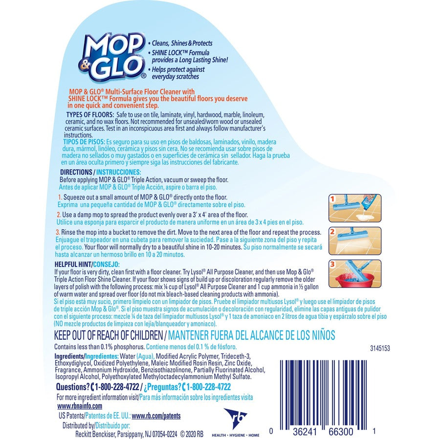 Professional MOP & GLO&reg; Triple Action Floor Shine Cleaner - For Wood Floor, Vinyl Floor, Linoleum Floor, Ceramic Tile Floor, Tile - 64 oz (4 lb) - Fresh Citrus Scent - Tan - 6 / Carton
