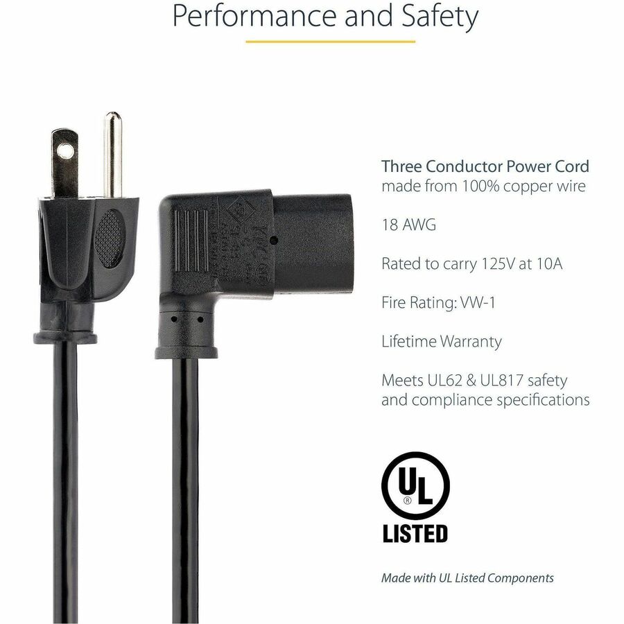 StarTech.com Right Angle Standard Computer Power Cord
