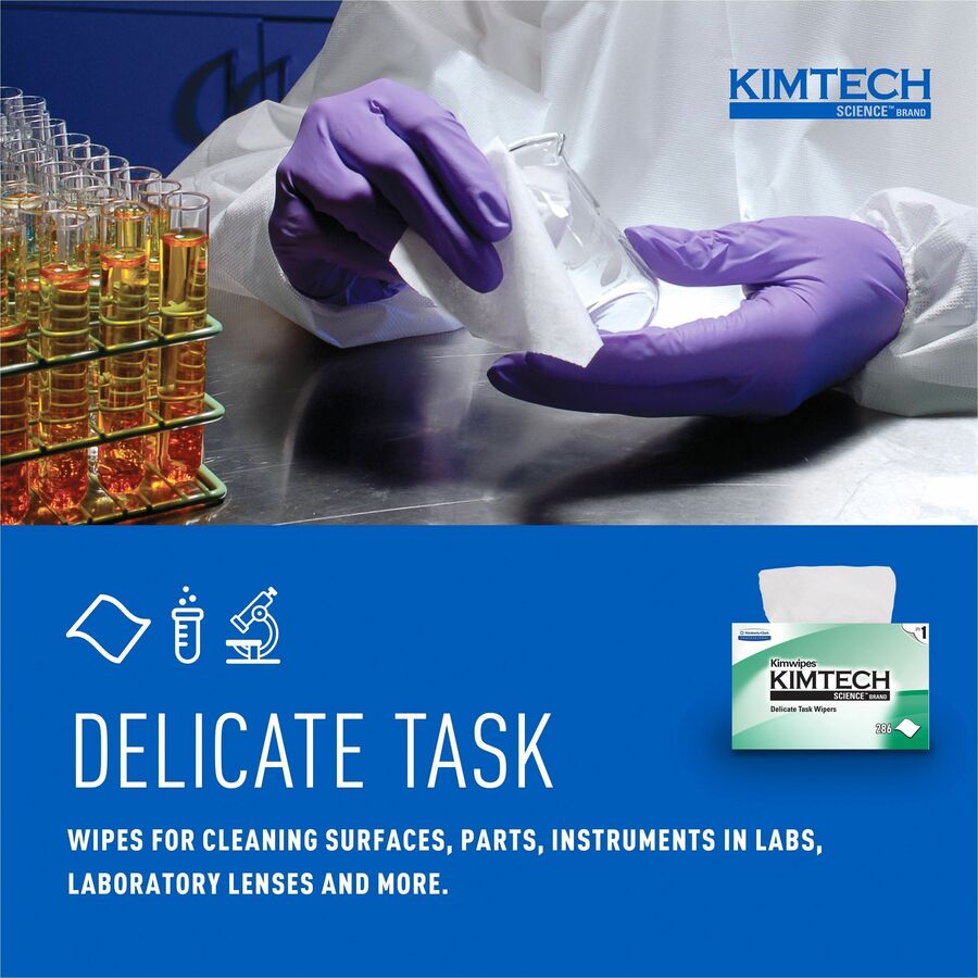 KIMTECH Science Kimwipes Delicate Task Wipers - 1 Ply - 4.39" Width x 8.20" Length - White - 286 / Box