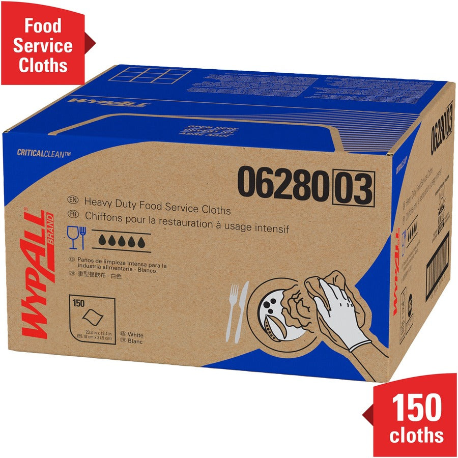 For Food Service Area, Rough Surface, General Purpose - Towel - 23.40" Length x 12" Width - Recommended For: Water Absorber, Oil Remover - Reusable, Antimicrobial, Durable, Machine Washable, Strong, Soft - White/ - 150 / Carton