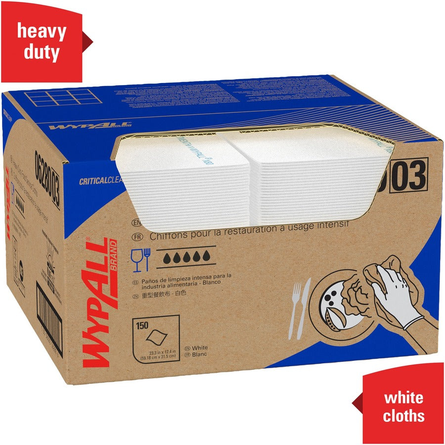 For Food Service Area, Rough Surface, General Purpose - Towel - 23.40" Length x 12" Width - Recommended For: Water Absorber, Oil Remover - Reusable, Antimicrobial, Durable, Machine Washable, Strong, Soft - White/ - 150 / Carton