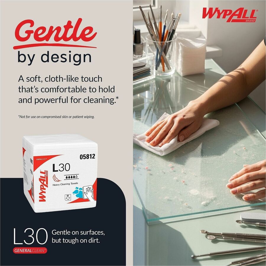 Wypall GeneralClean L30 Heavy Duty Cleaning Towels - 12" Length x 12.50" Width - White - 1 Pack