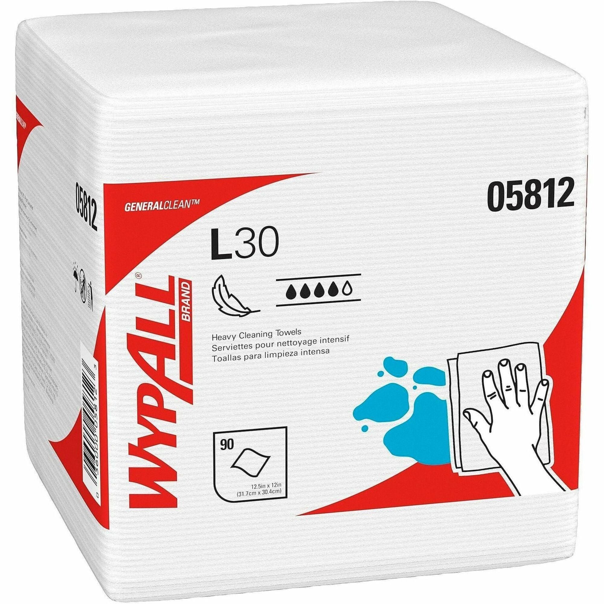 Wypall GeneralClean L30 Heavy Duty Cleaning Towels - 12" Length x 12.50" Width - White - 1 Pack